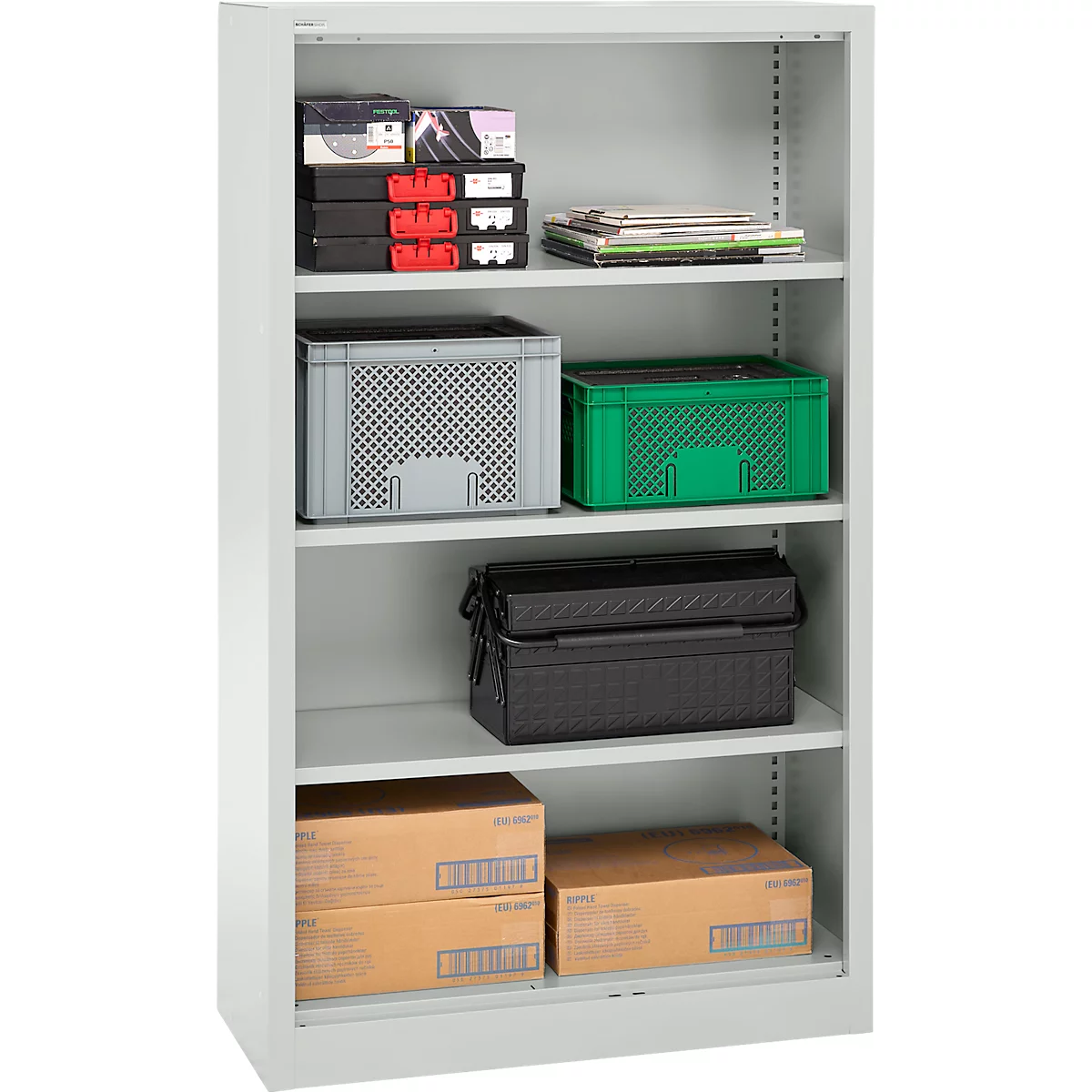 Schäfer Shop Select Regalschrank MS, 4 OH, B 800 x T 400 x H 1584 mm, Stahlblech, lichtgrau