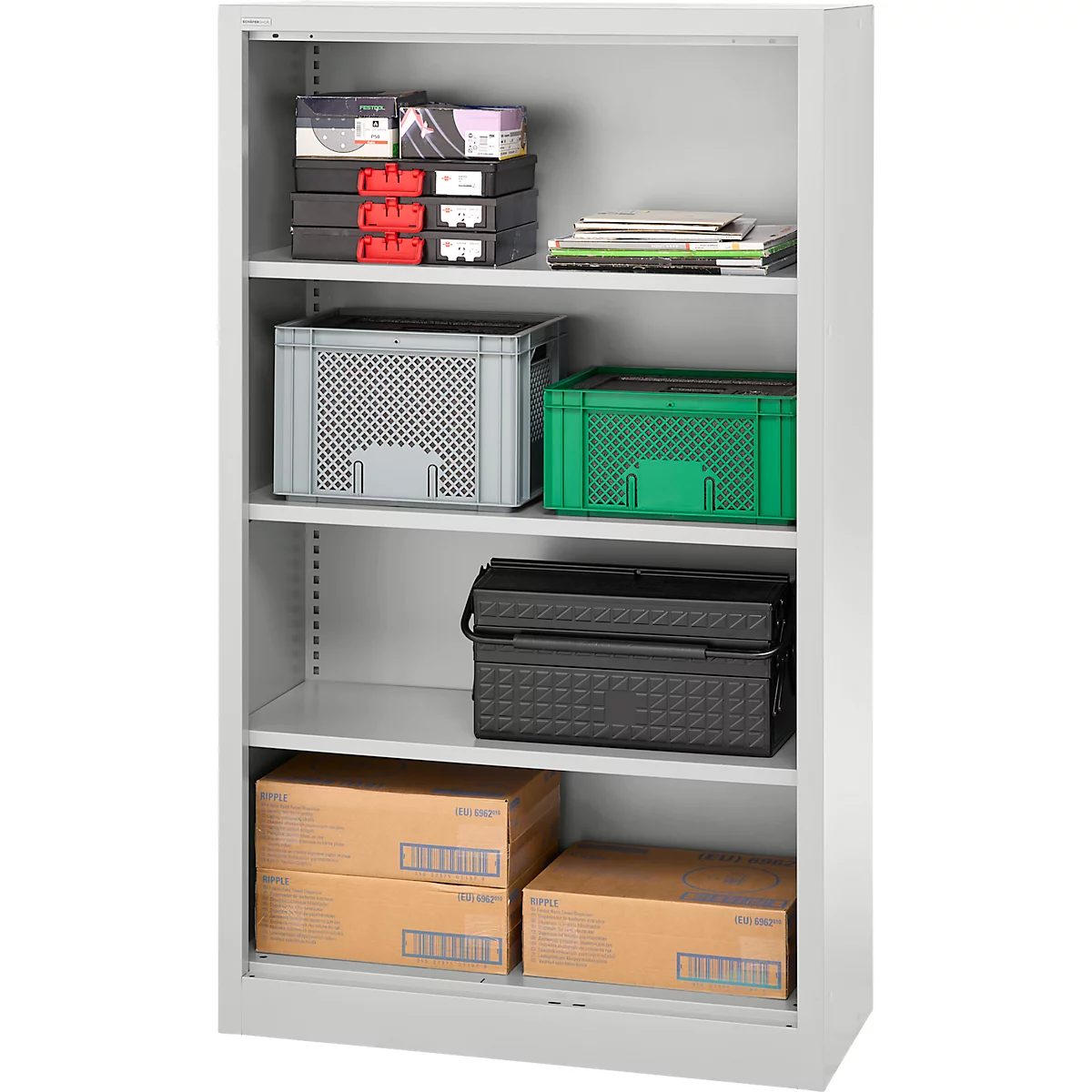 Schäfer Shop Select Regalschrank MS, 4 OH, B 800 x T 400 x H 1584 mm, Stahlblech, weißaluminium