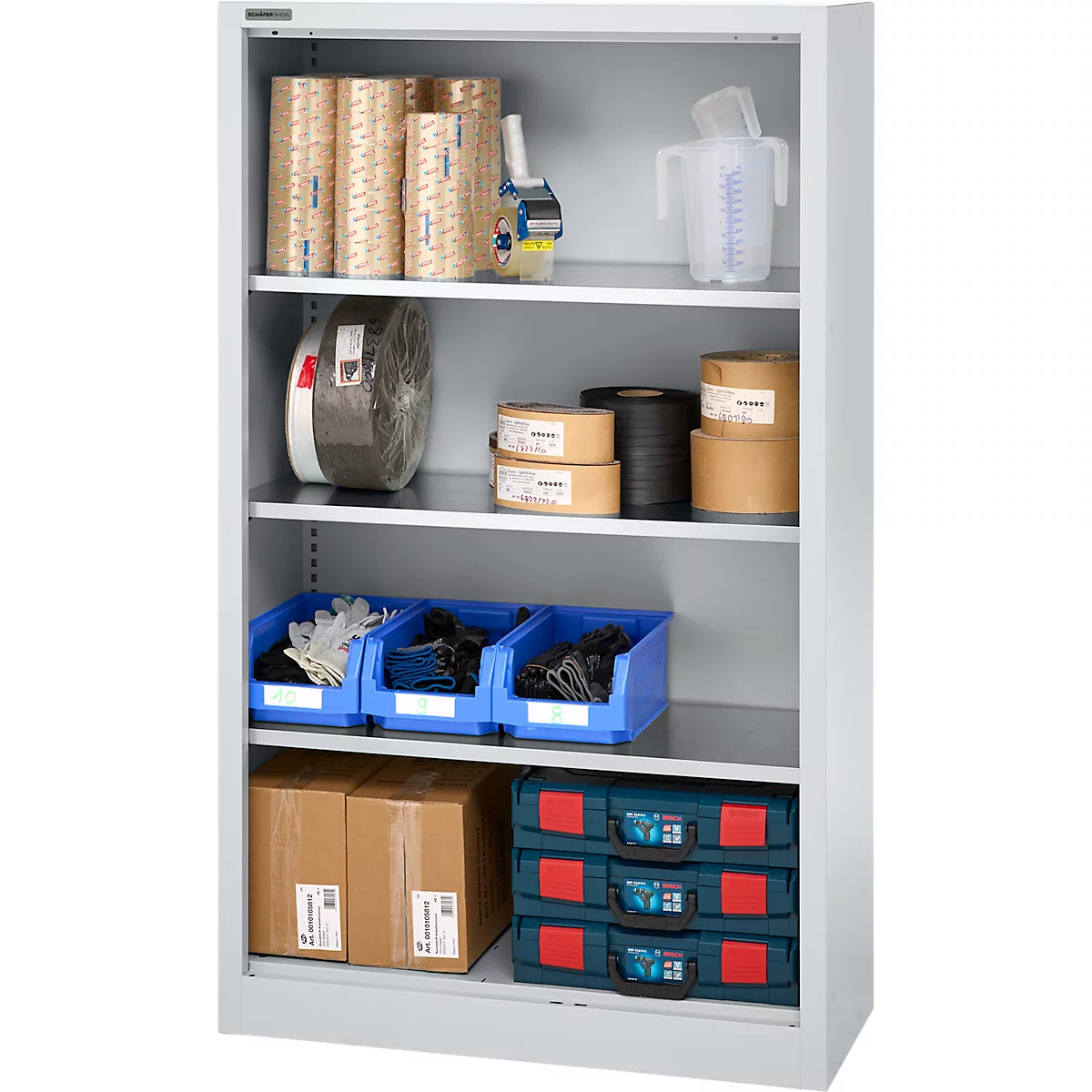 Schäfer Shop Select Regalschrank MS, 4 OH, B 950 x T 400 x H 1584 mm, Stahlblech, Weißaluminium