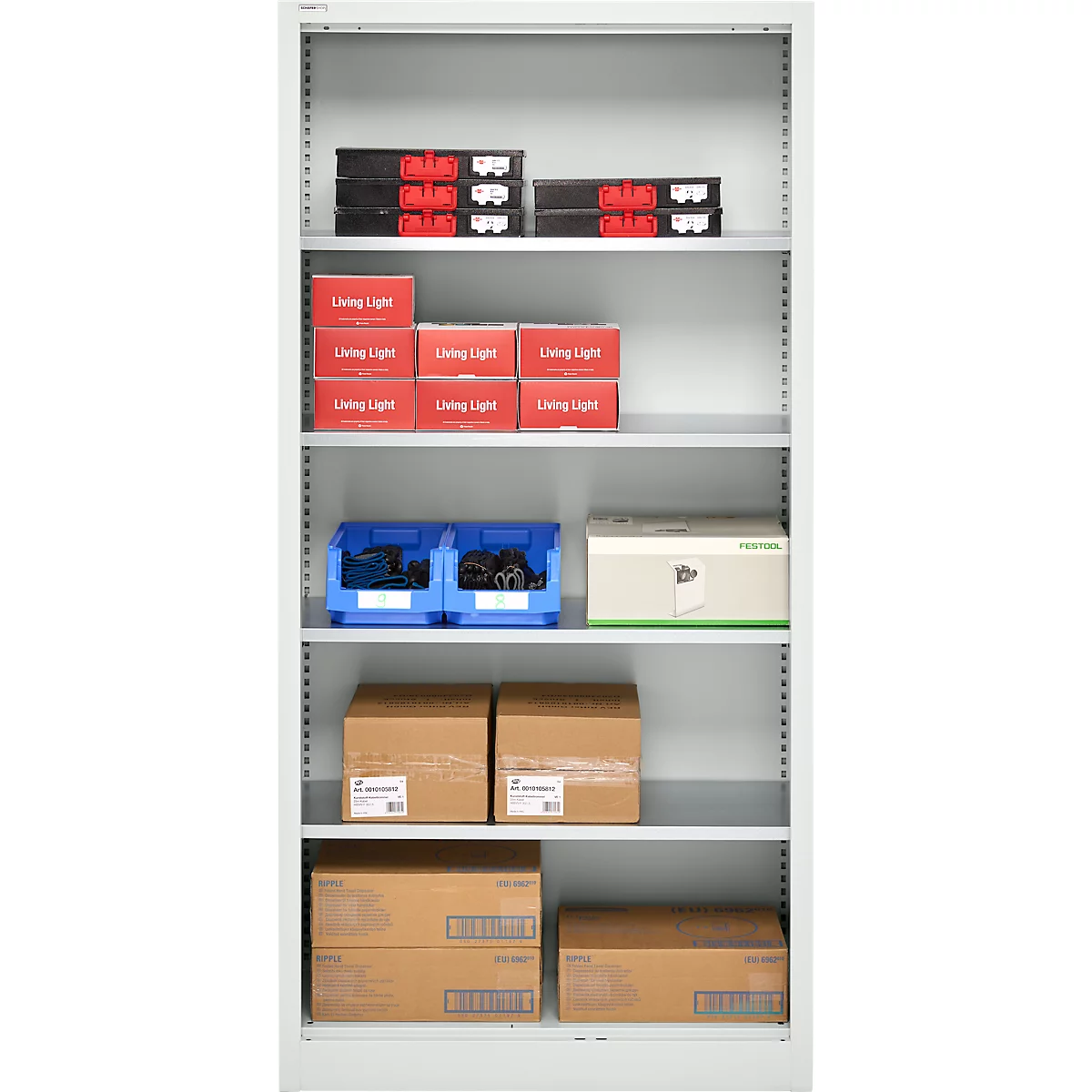 Schäfer Shop Select Regalschrank MS, 5 OH, B 950 x T 500 x H 1935 mm, Stahlblech, Lichtgrau