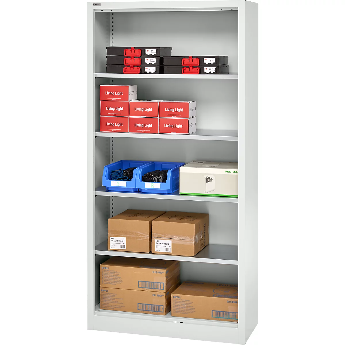 Schäfer Shop Select Regalschrank MS, 5 OH, B 950 x T 500 x H 1935 mm, Stahlblech, Lichtgrau