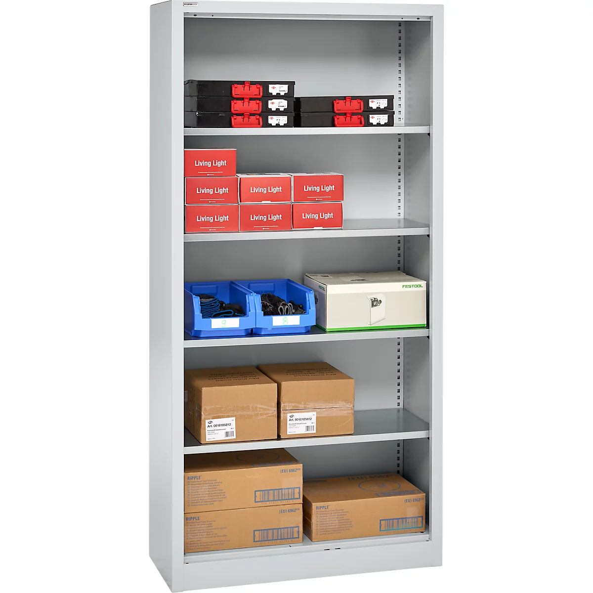 Schäfer Shop Select Regalschrank MS, 5 OH, B 950 x T 500 x H 1935 mm, Stahlblech, Weissaluminium