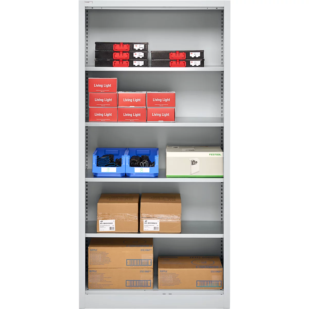 Schäfer Shop Select Regalschrank MS, 5 OH, B 950 x T 500 x H 1935 mm, Stahlblech, Weissaluminium