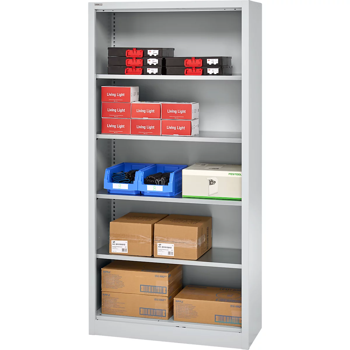Schäfer Shop Select Regalschrank MS, 5 OH, B 950 x T 500 x H 1935 mm, Stahlblech, Weissaluminium