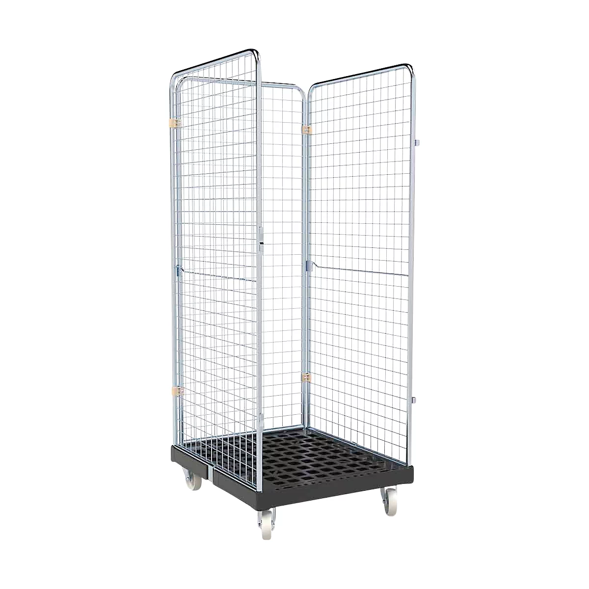 Schäfer Shop Select Rollbox ADB BASICline, 3 côtés, sans étagère intermédiaire, jusqu'à 500 kg, roues pivotantes &amp; fixes, L 724 x l 815 x H 1800 mm, acier &amp; PEHD recyclé