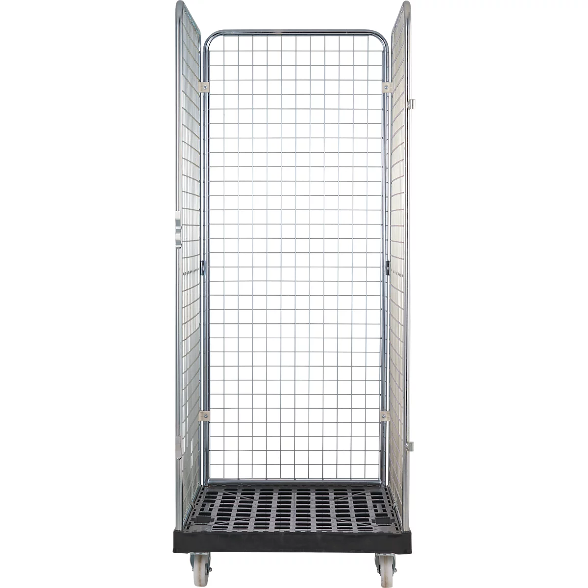 Schäfer Shop Select Rollbox ADB BASICline, 3 côtés, sans étagère intermédiaire, jusqu'à 500 kg, roues pivotantes &amp; fixes, L 724 x l 815 x H 1800 mm, acier &amp; PEHD recyclé