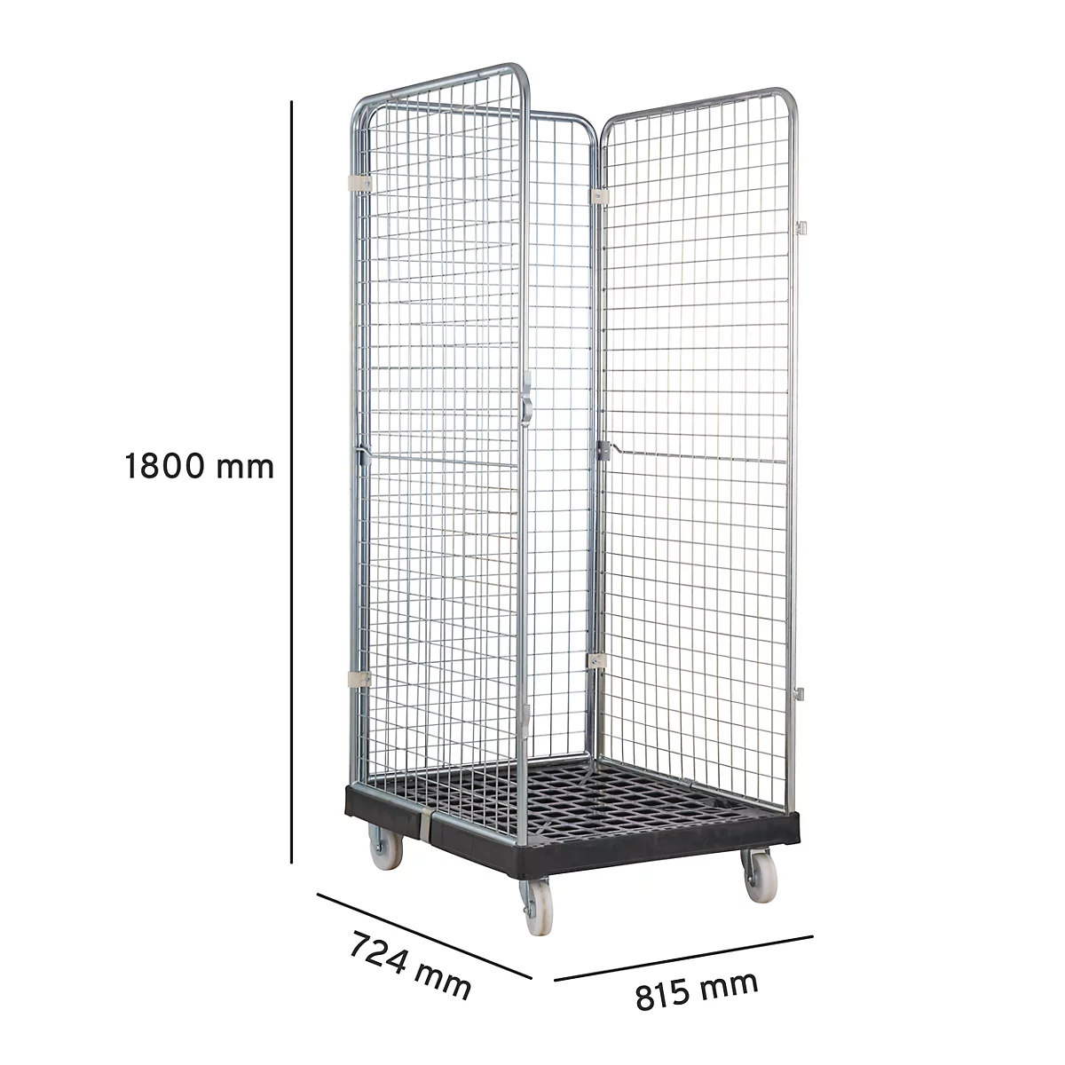 Schäfer Shop Select Rollbox ADB BASICline, 3 côtés, sans étagère intermédiaire, jusqu'à 500 kg, roues pivotantes &amp; fixes, L 724 x l 815 x H 1800 mm, acier &amp; PEHD recyclé