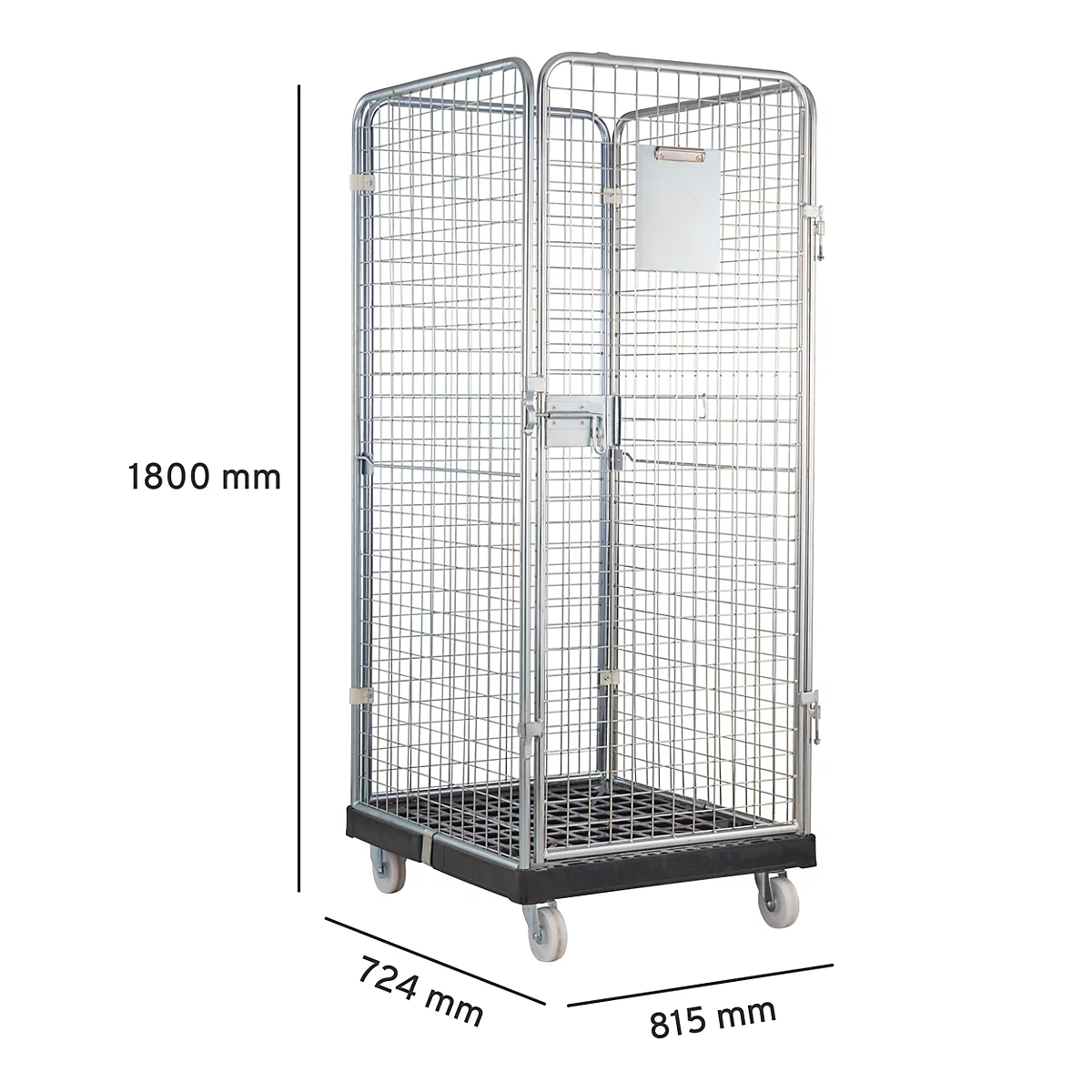 Schäfer Shop Select Rollbox ADB BASICline, 4 côtés, avec porte, sans étagère intermédiaire, jusqu'à 500 kg, roues pivotantes &amp; fixes, L 724 x l 815 x H 1800 mm, acier &amp; PEHD recyclé