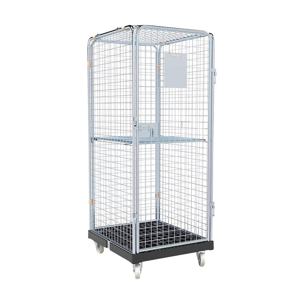 Schäfer Shop Select Rollbox ADB BASICline, 5 faces, avec porte &amp; 1 étagère fixe, jusqu'à 500 kg, roues pivotantes &amp; fixes, L 724 x l 815 x H 1810 mm, acier &amp; PEHD recyclé
