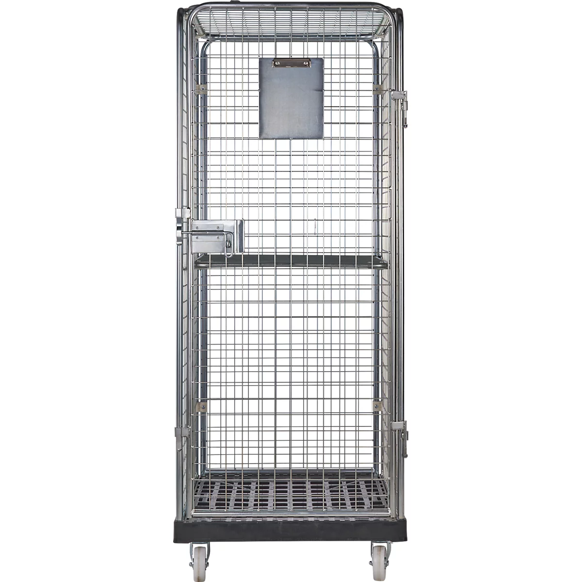 Schäfer Shop Select Rollbox ADB BASICline, 5 faces, avec porte &amp; 1 étagère fixe, jusqu'à 500 kg, roues pivotantes &amp; fixes, L 724 x l 815 x H 1810 mm, acier &amp; PEHD recyclé