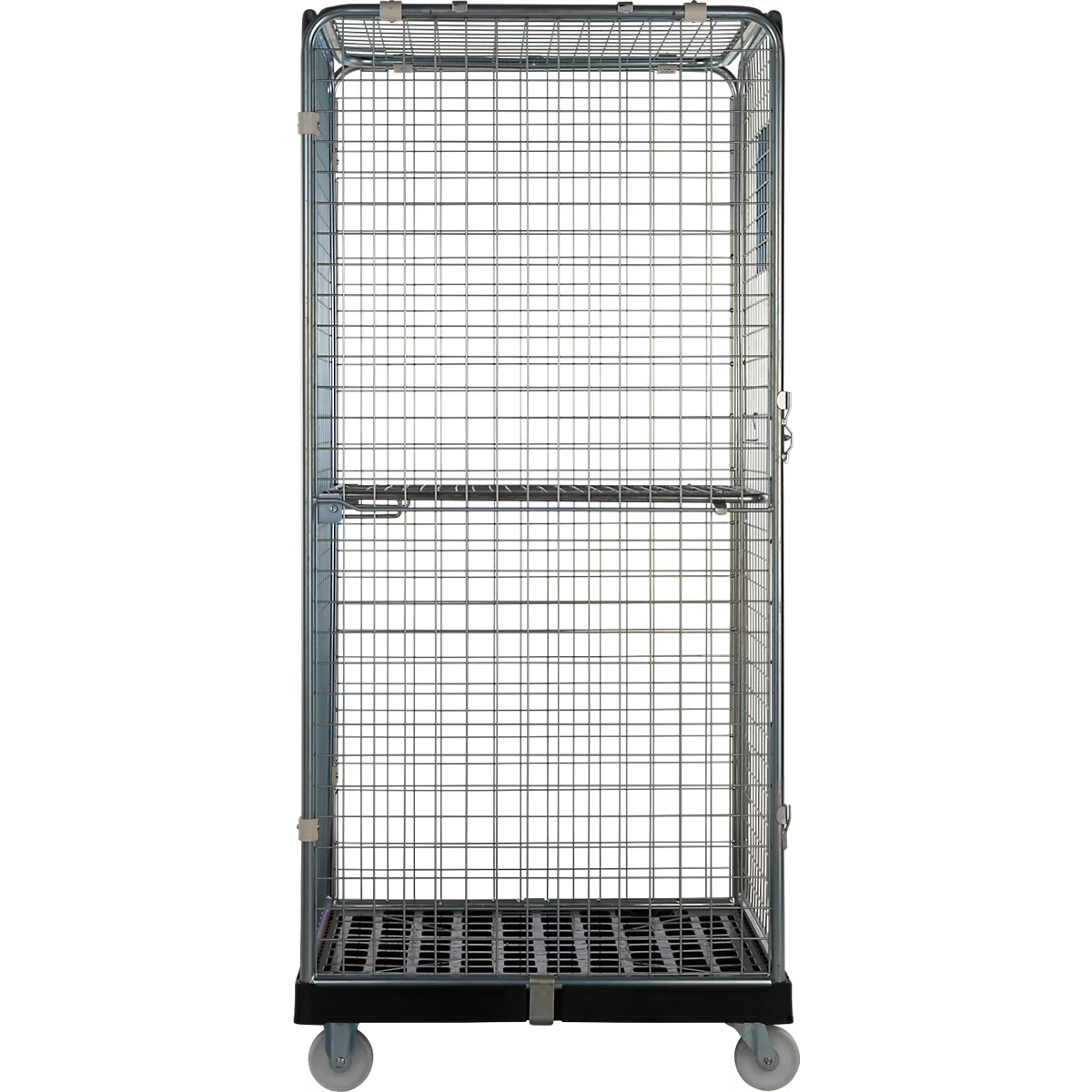 Schäfer Shop Select Rollbox ADB BASICline, 5 faces, avec porte &amp; 1 étagère fixe, jusqu'à 500 kg, roues pivotantes &amp; fixes, L 724 x l 815 x H 1810 mm, acier &amp; PEHD recyclé