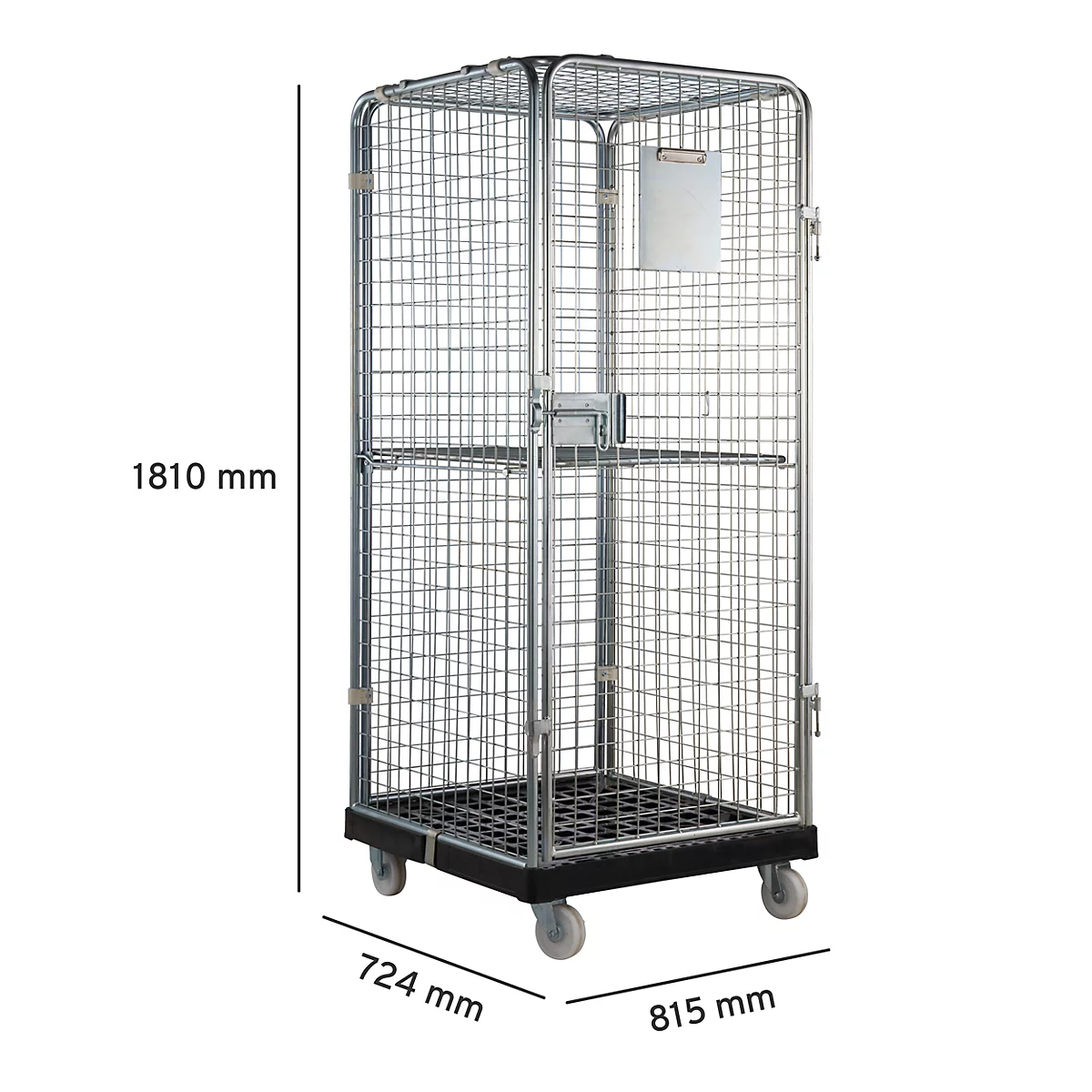 Schäfer Shop Select Rollbox ADB BASICline, 5 faces, avec porte &amp; 1 étagère fixe, jusqu'à 500 kg, roues pivotantes &amp; fixes, L 724 x l 815 x H 1810 mm, acier &amp; PEHD recyclé