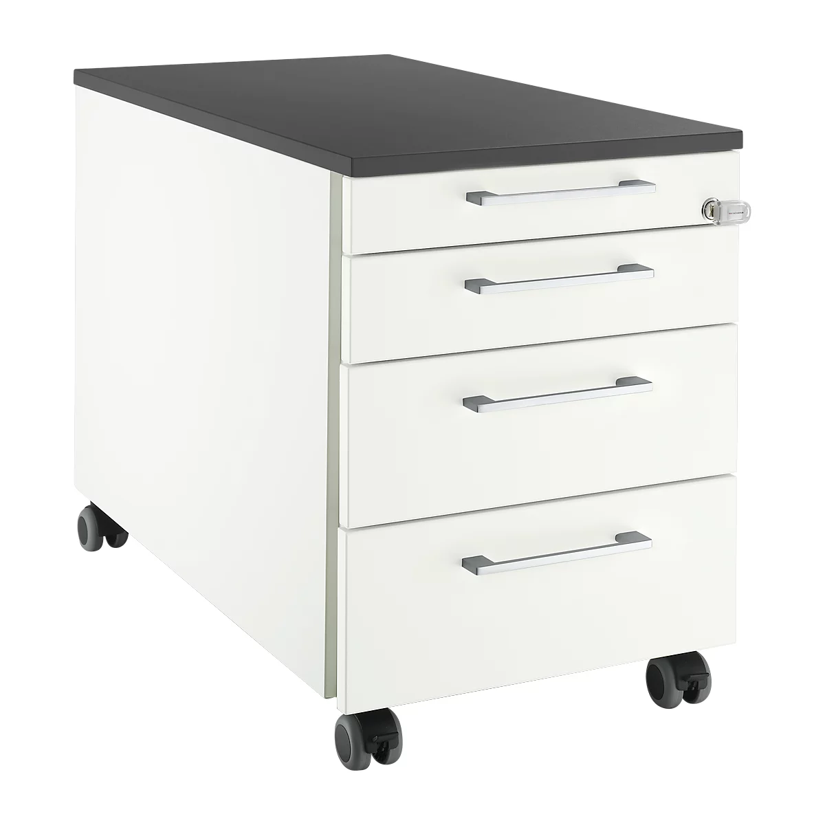 Schäfer Shop Select Rollcontainer 1233, 3 Schübe & 1 Utensilienauszug, Griff eckig, weiß/graphit