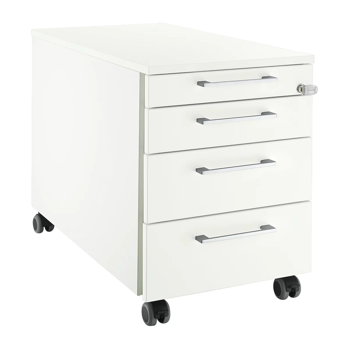 Schäfer Shop Select Rollcontainer 1233, 3 Schübe & 1 Utensilienauszug, Griff eckig, weiß/weiß