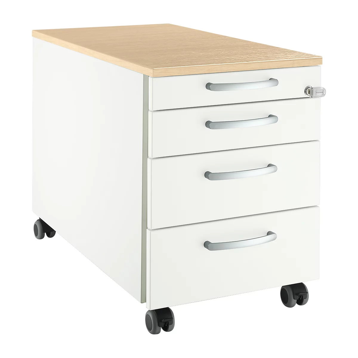 Schäfer Shop Select Rollcontainer 1233, 4 Schübe, Griff rund, weiß/Ahorn-Dekor
