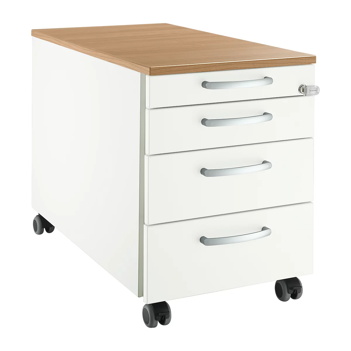 Schäfer Shop Select Rollcontainer 1233, 4 Schübe, Griff rund, weiss/Kirsche-Romana 