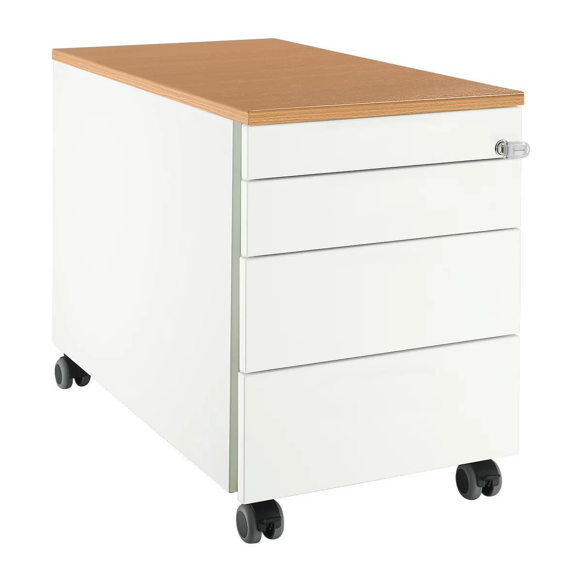 Schäfer Shop Select Rollcontainer 1233, 4 Schübe, mit Griffnut, weiß/Buche-Dekor 