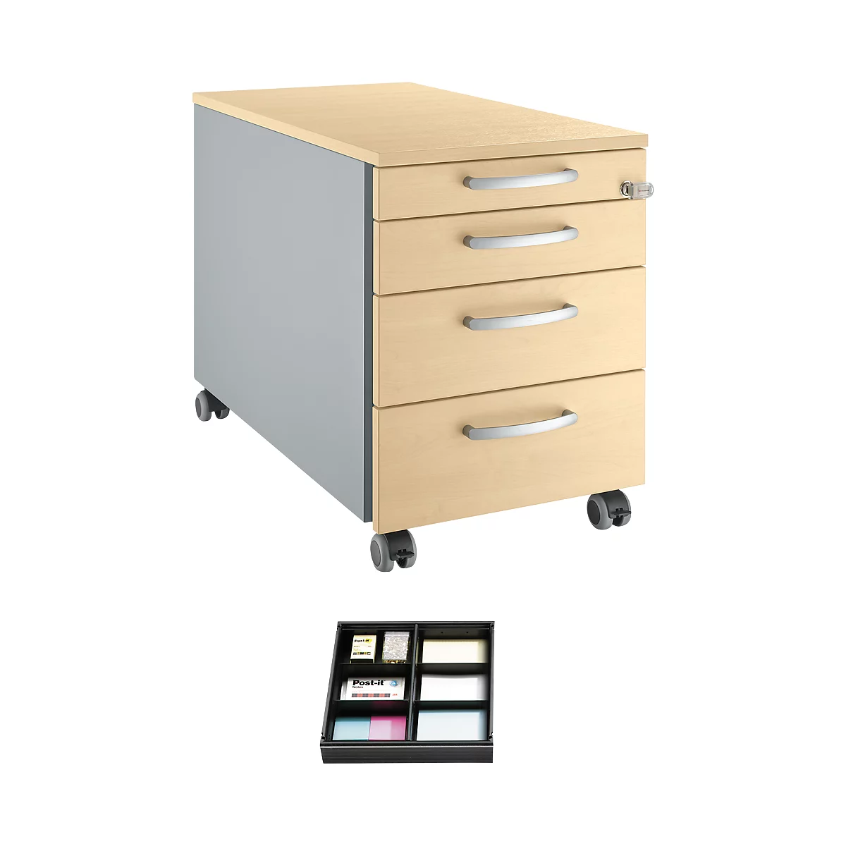Schäfer Shop Select Rollcontainer 1233, Ahorn/Weißalu, inkl. Trennstegen für Schubladen