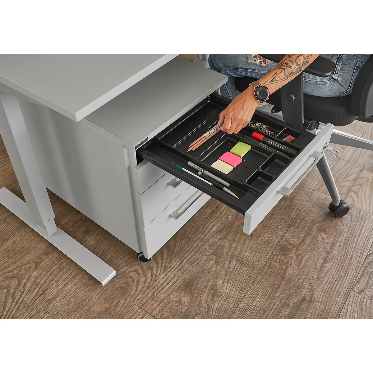 Schäfer Shop Select Rollcontainer 1233, mit Griff eckig, anthrazit/Eiche-Dekor