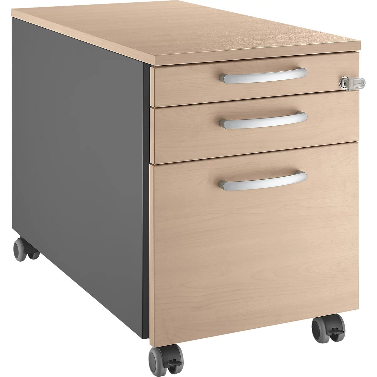 Schäfer Shop Select Rollcontainer 126, 1 Schublade, HR- & Utensilienauszug, runde Griffe, anthrazit/Eiche-Dekor