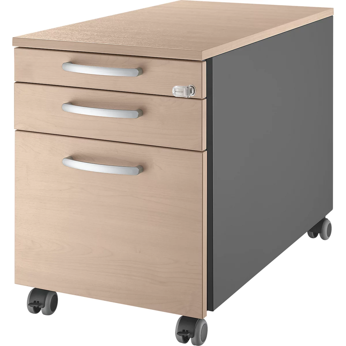 Schäfer Shop Select Rollcontainer 126, 1 Schublade, HR- & Utensilienauszug, runde Griffe, anthrazit/Eiche-Dekor