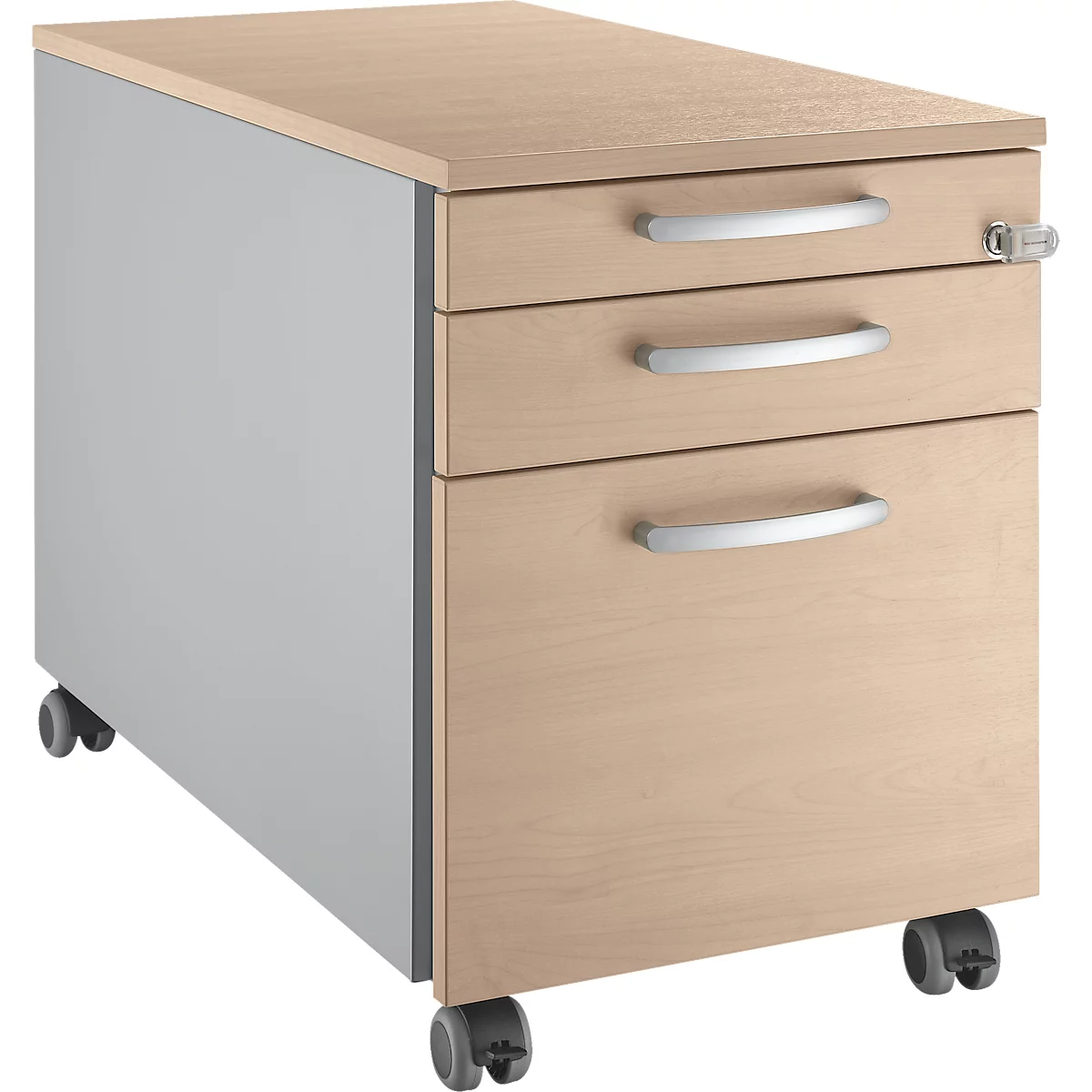Schäfer Shop Select Rollcontainer 126, 1 Schublade, HR- & Utensilienauszug, runde Griffe, weißalu/Eiche-Dekor
