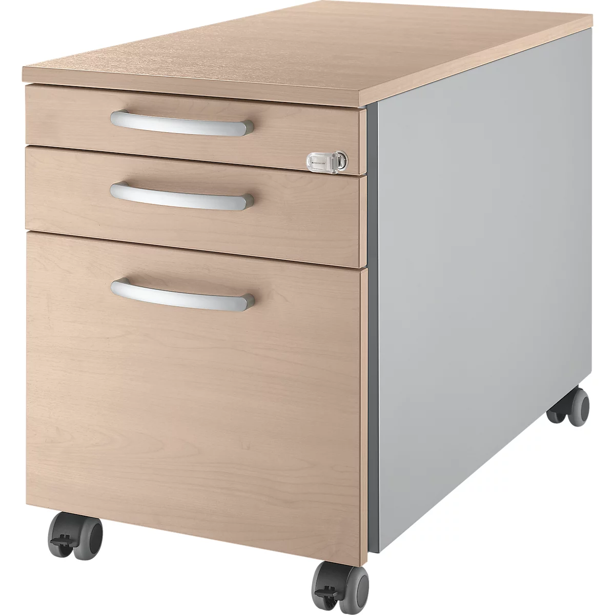 Schäfer Shop Select Rollcontainer 126, 1 Schublade, HR- & Utensilienauszug, runde Griffe, weißalu/Eiche-Dekor