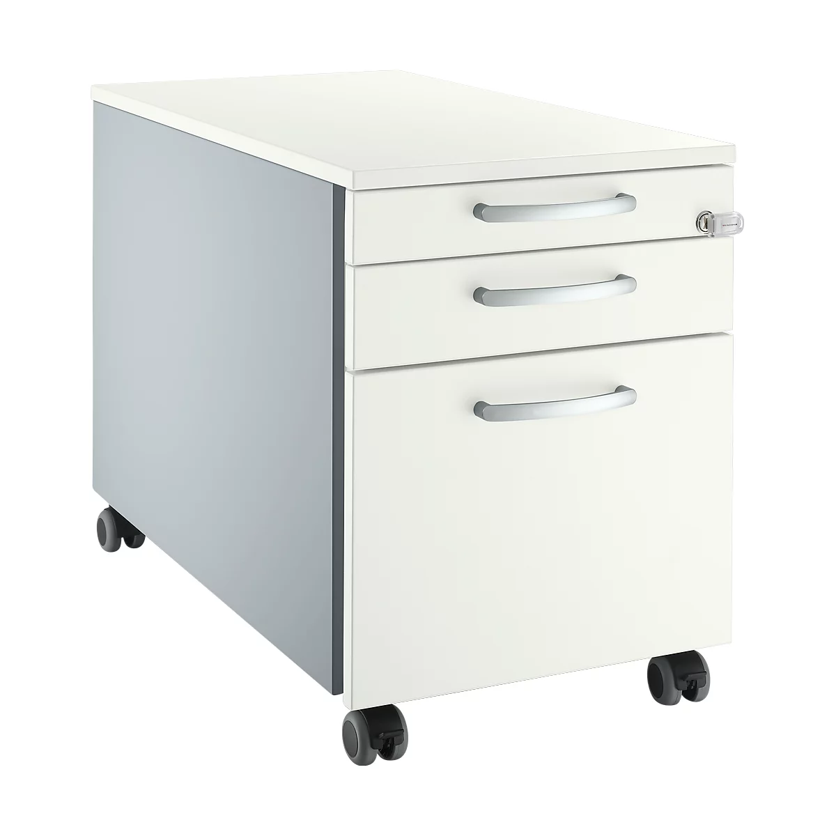 Schäfer Shop Select Rollcontainer 126, 1 Schublade, HR- & Utensilienauszug, runde Griffe, weißalu/weißalu/weiß