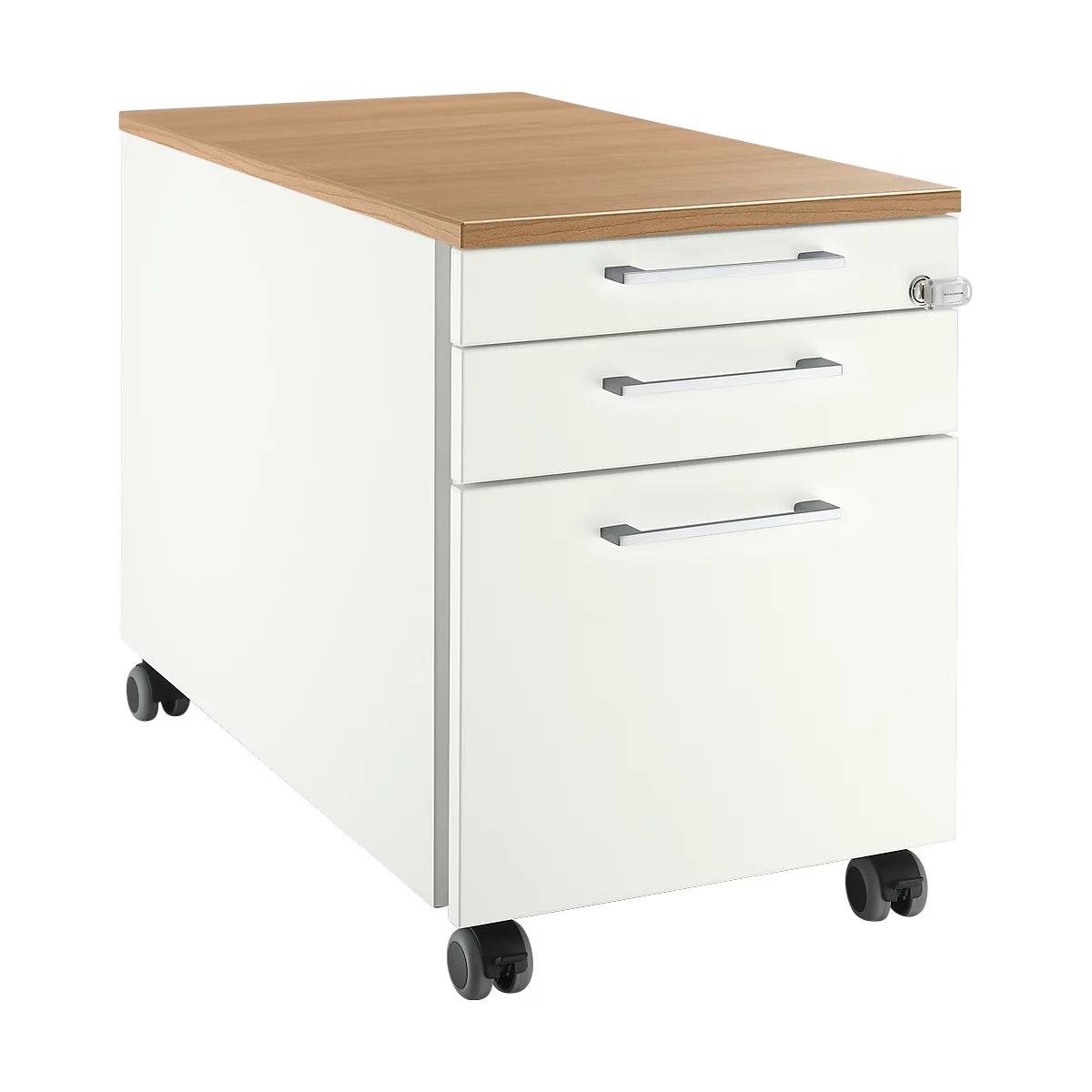 Schäfer Shop Select Rollcontainer 126, 3 Schübe, Griff eckig, weiß/Kirsche-Romana 