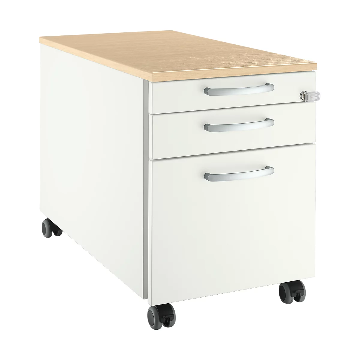 Schäfer Shop Select Rollcontainer 126, 3 Schübe, Griff rund, weiß/Ahorn-Dekor 
