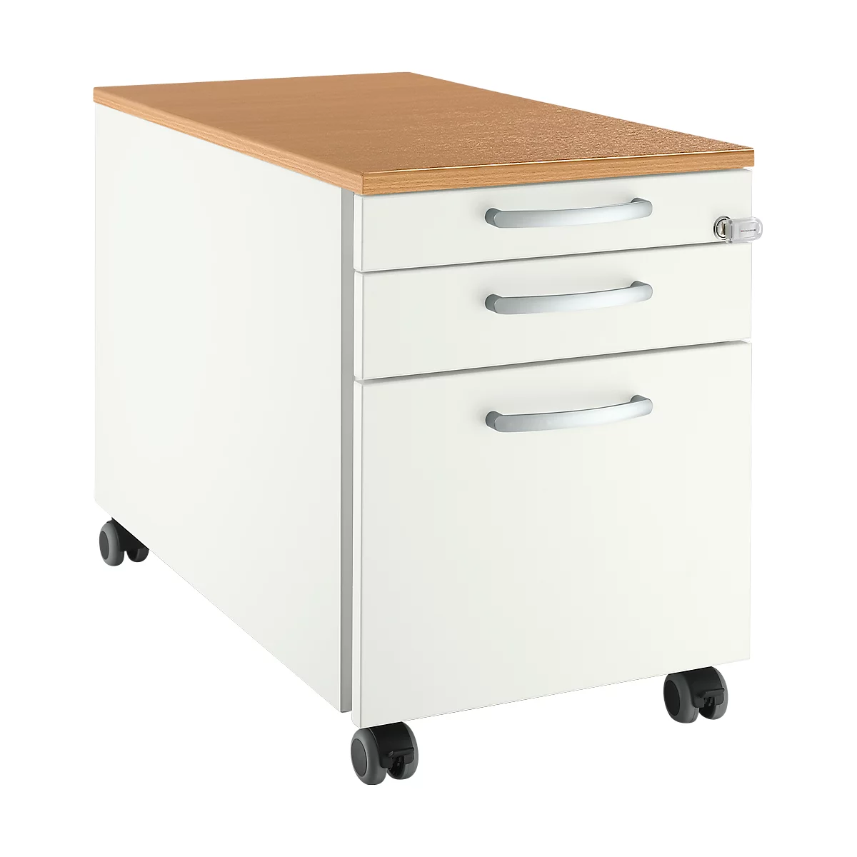 Schäfer Shop Select Rollcontainer 126, 3 Schübe, Griff rund, weiß/Buche-Dekor 