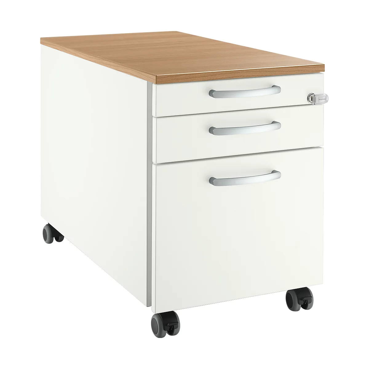Schäfer Shop Select Rollcontainer 126, 3 Schübe, Griff rund, weiß/Kirsche-Romana 