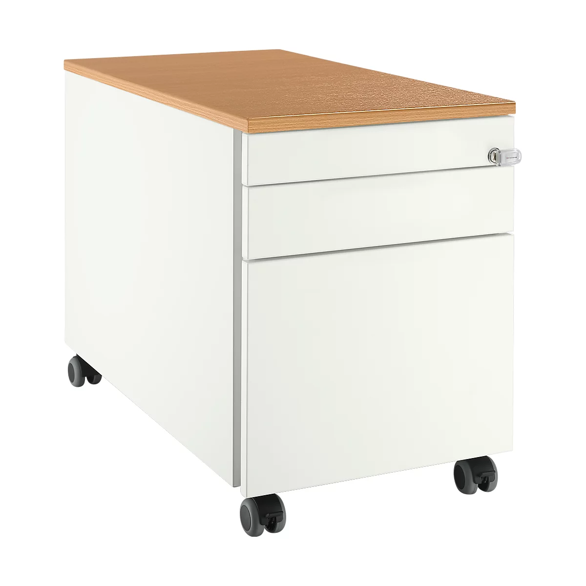 Schäfer Shop Select Rollcontainer 126, 3 Schübe, mit Griffnut, weiß/Buche-Dekor 