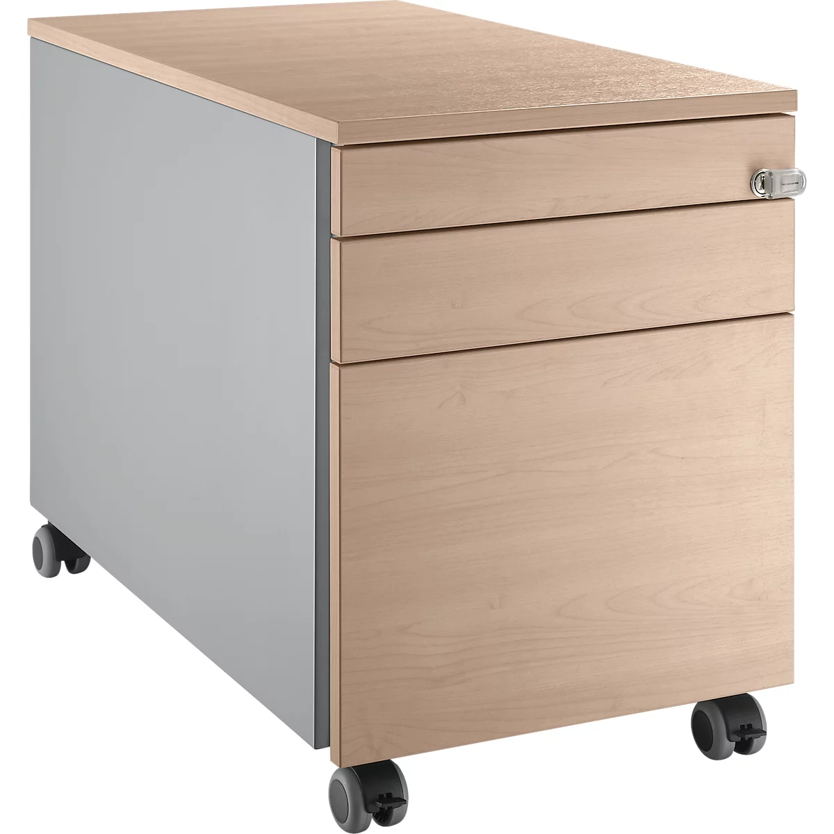 Schäfer Shop Select Rollcontainer 126, mit Griffnut, B 435 x T 765 x H 577 mm, weißalu/Eiche-Dekor