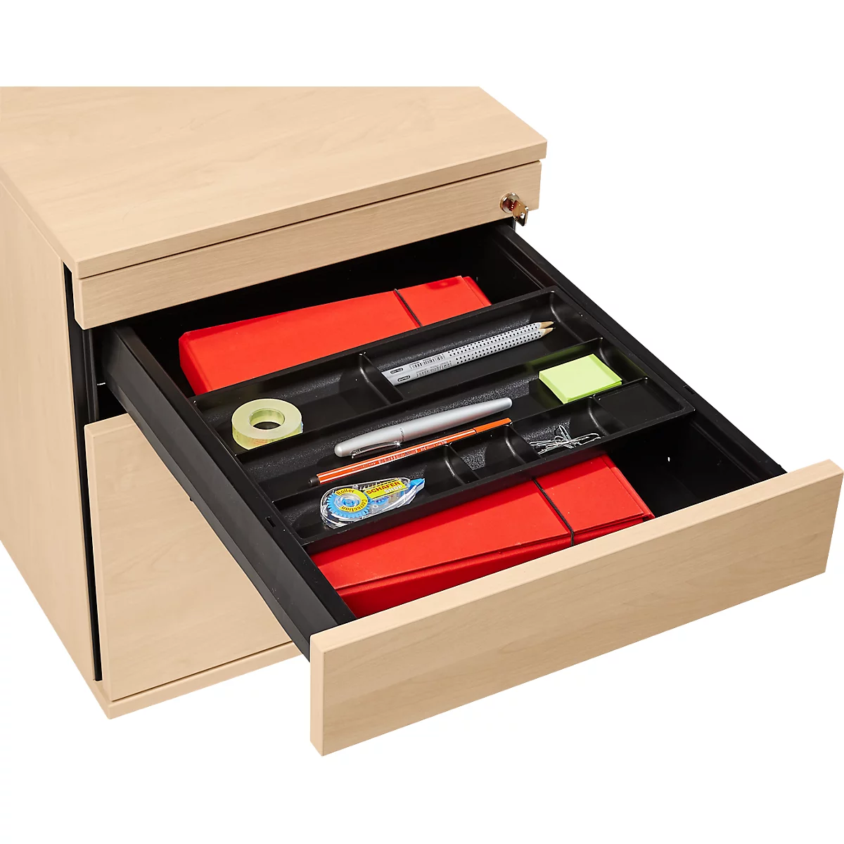 Schäfer Shop Select Rollcontainer 126, Utensilienauszug + Schubladen, abschliessbar, Spanplatte, B 428 x T 600 x H 540 mm, Ahorn