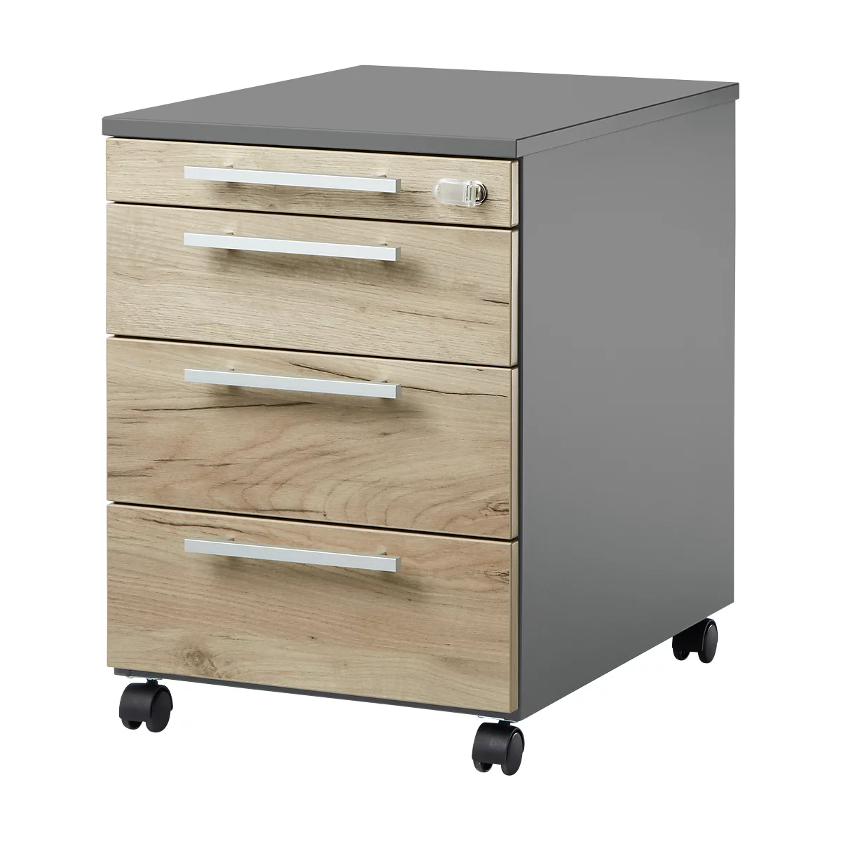 Schäfer Shop Select Rollcontainer SET UP, abschließbar, B 432 x T 580 x H 595 mm, graphit/Wildeiche