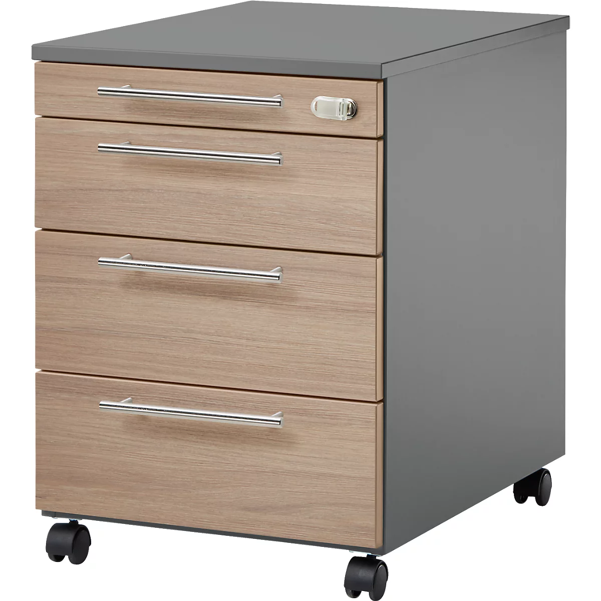 Schäfer Shop Select Rollcontainer Start Off 1233, 3 Schübe, Utensilienauszug, B 432 x T 580 x H 595 mm, graphit/Eiche