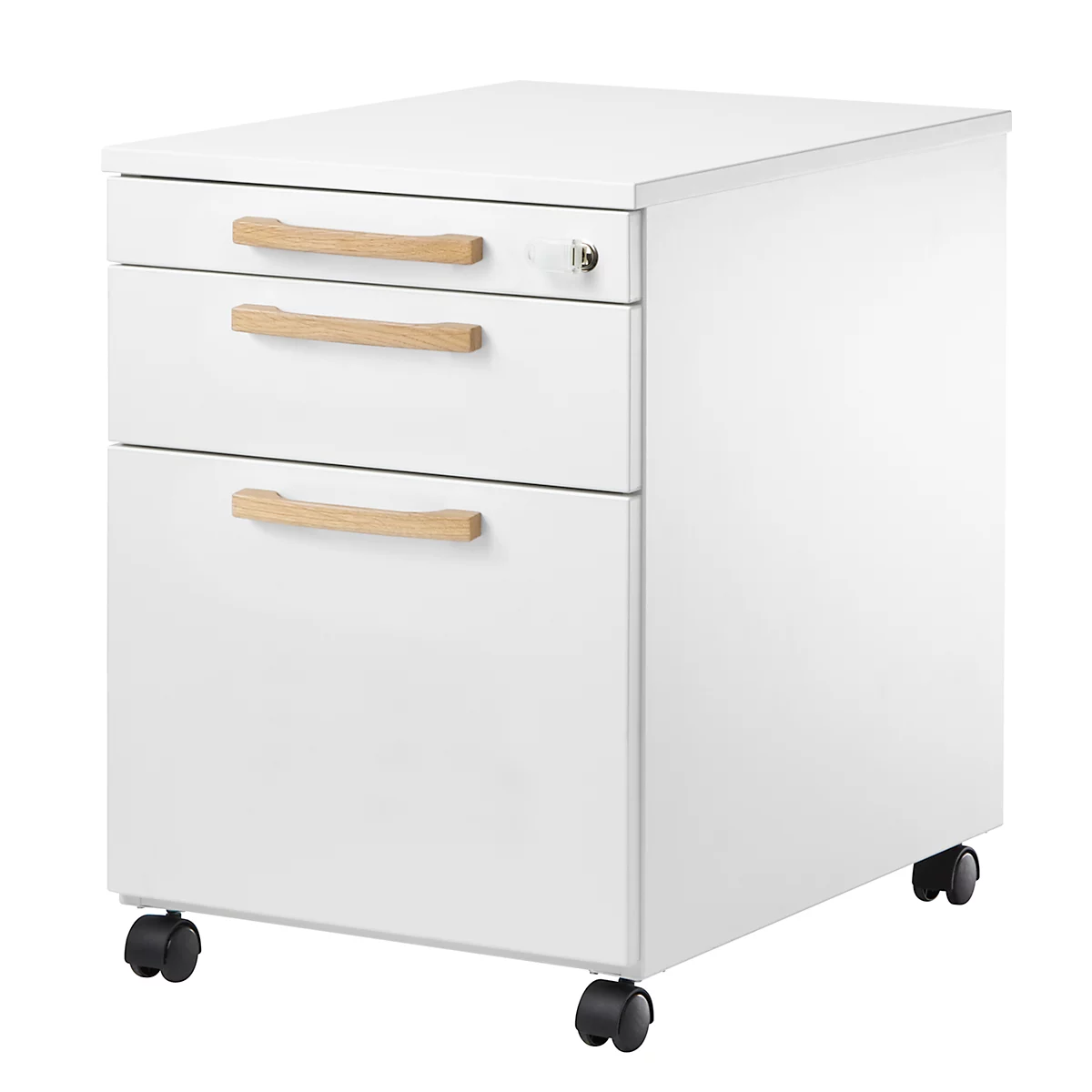 Schäfer Shop Select Rollcontainer Start Off Wood, Schub, Hängeregister & Utensilienauszug, B 432 x T 580 x H 595 mm, weiss 