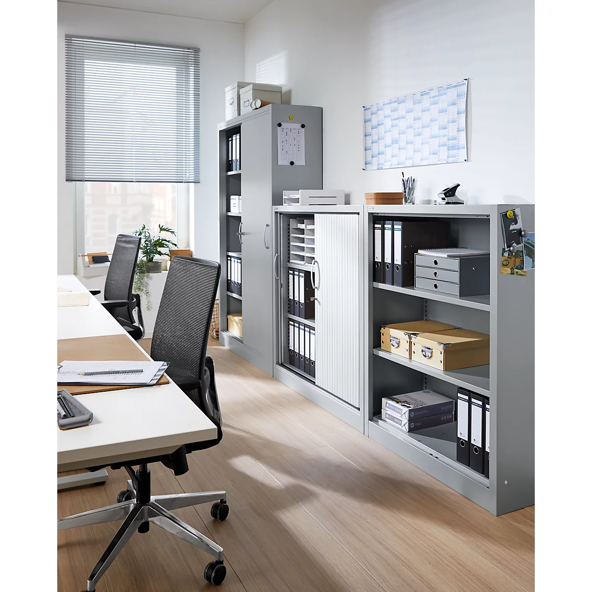 Schäfer Shop Select Rollladenschrank MS iCONOMY, Stahl, 3 Ordnerhöhen, B 1200 x T 400 x H 1215 mm, weißaluminium RAL 9006