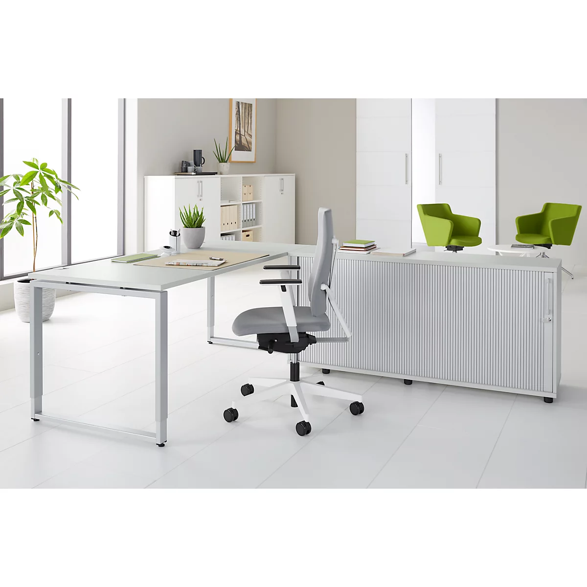 Schäfer Shop Select Ronde rolluikkast, hout, 2 legplanken, B 1600 mm x D 421 x H 750 mm, lichtgrijs