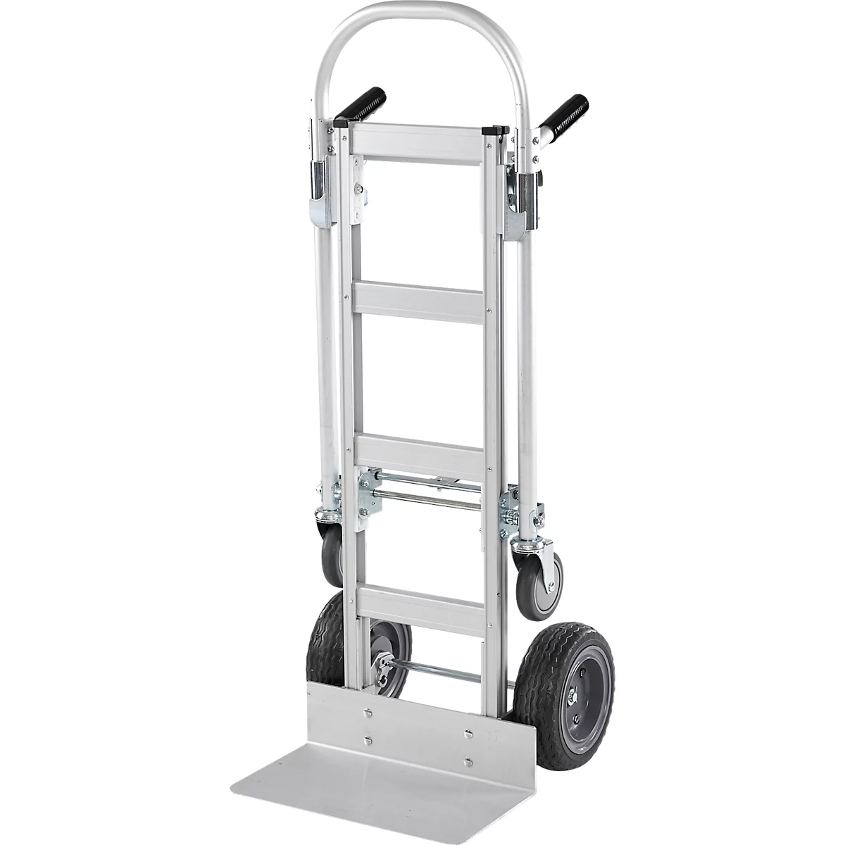Schäfer Shop Select Sackkarre, 2-in-1, Tragkraft 250 kg, klappbar, Bock- und Lenkrollen, Aluminium/Kunststoff, schwarz-silber