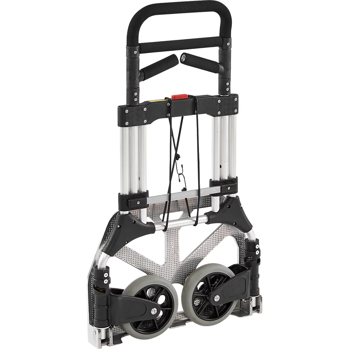 Schäfer Shop Select Sackkarre, Tragkraft 200 kg, klappbar, schwenkbare Handgriffe, Spannband, 2 Bockrollen, Aluminium/Kunststoff, rot-schwarz-silber