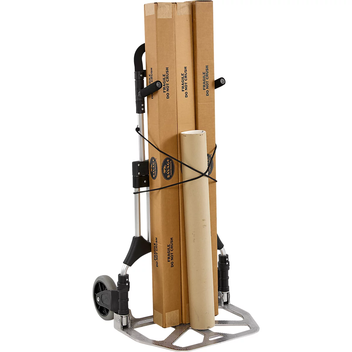 Schäfer Shop Select Sackkarre, Tragkraft 200 kg, klappbar, schwenkbare Handgriffe, Spannband, 2 Bockrollen, Aluminium/Kunststoff, rot-schwarz-silber