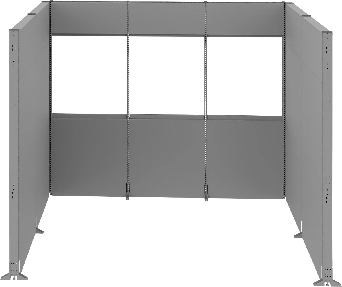 Schäfer Shop Select Schallschutz Stellwand System, U-Form, 15-teilig, mit Fenstern, Gesamtmaße L 3000 x B 2000 x H 2500 mm, staubgrau RAL 7037