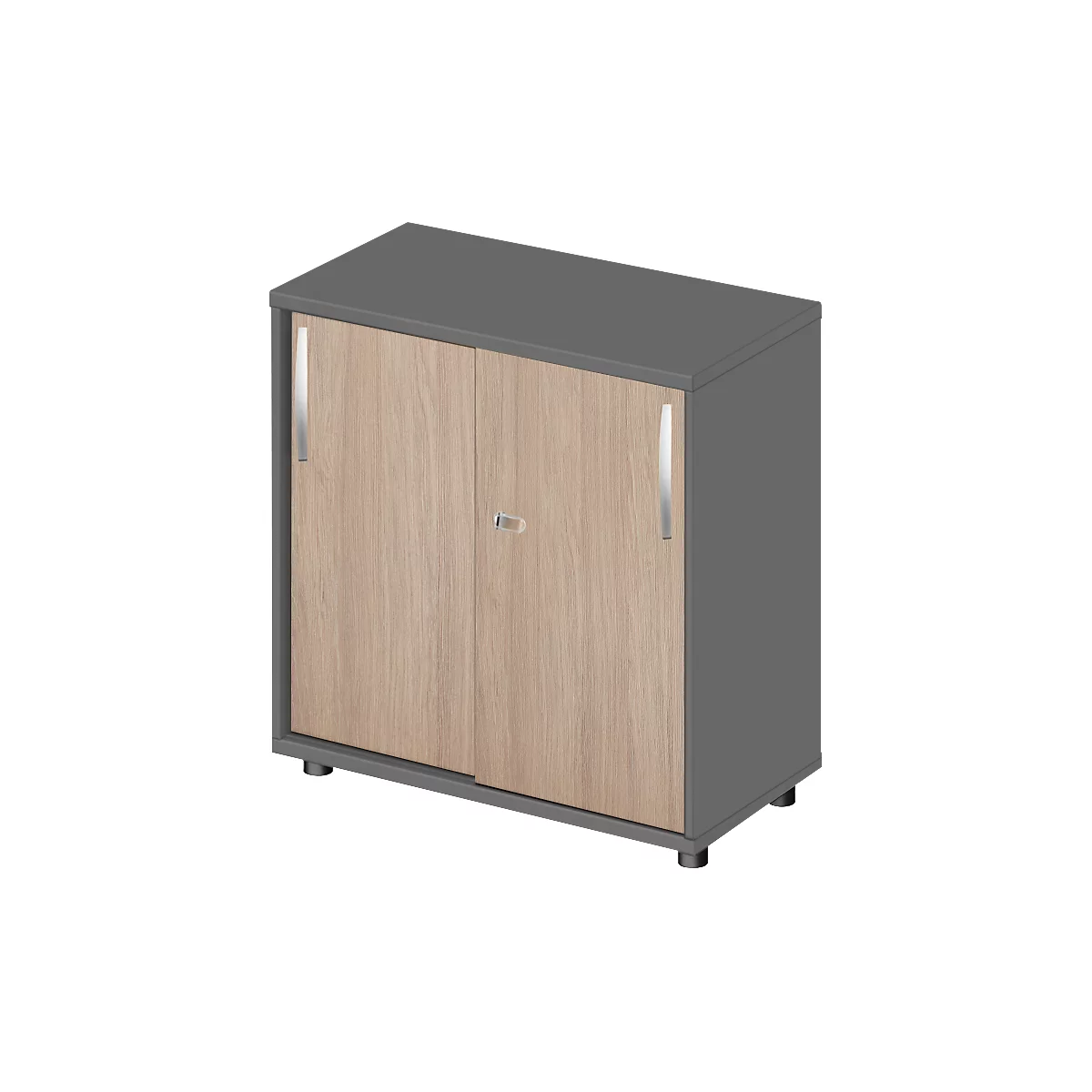 Schäfer Shop Select Schiebetürenschrank LOGIN, 2 Ordnerhöhen, B 800 x T 420 x H 788 mm, graphit/Eiche
