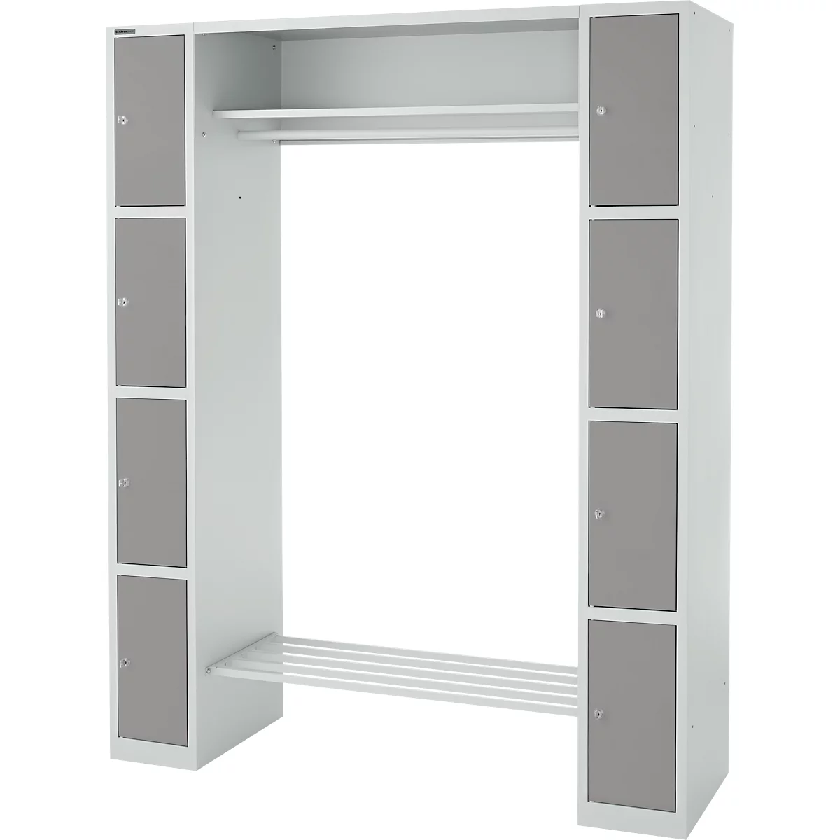 Schäfer Shop Select Schließfachgarderobe, mit Hutablage & Kleiderstange, 2 x 4 Fächer, B 1735 x T 500 x H 1950 mm, lichtgrau/platingrau