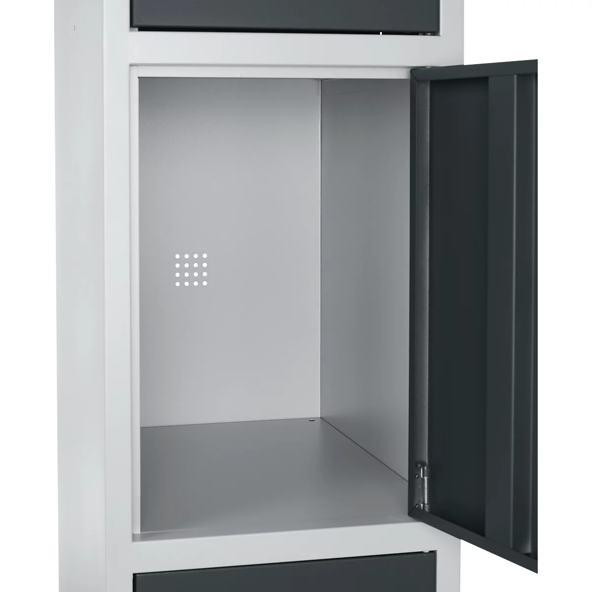 Schäfer Shop Select Schließfachgarderobe, mit Hutablage & Kleiderstange, 2 x 4 Fächer, B 1735 x T 500 x H 1950 mm, weißalu/anthrazitgrau