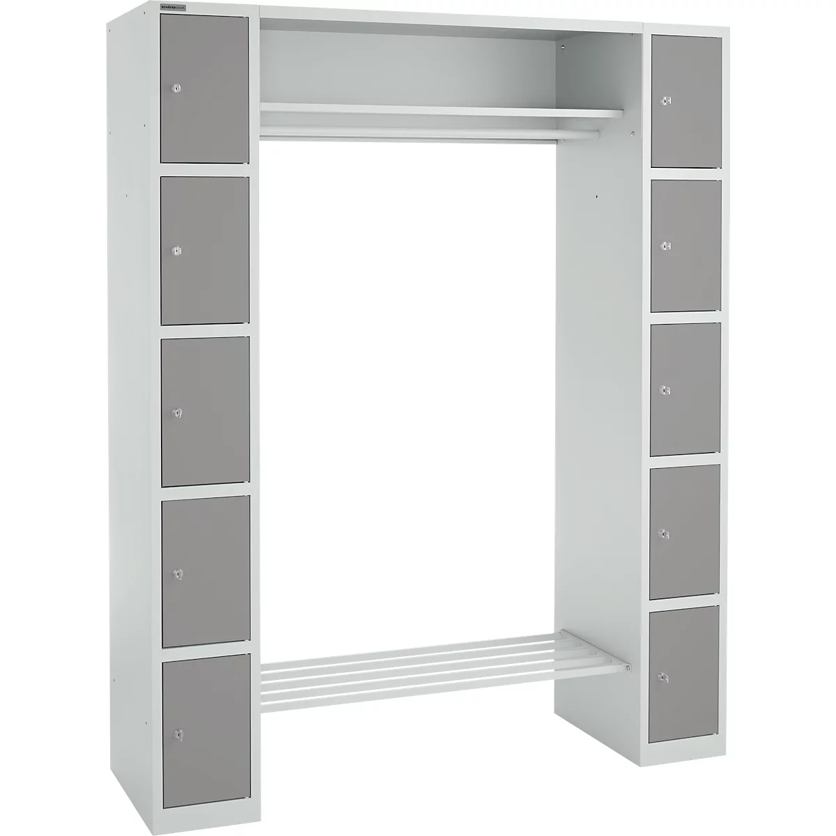 Schäfer Shop Select Schließfachgarderobe, mit Hutablage & Kleiderstange, 2 x 5 Fächer, B 1735 x T 500 x H 1950 mm, lichtgrau/platingrau