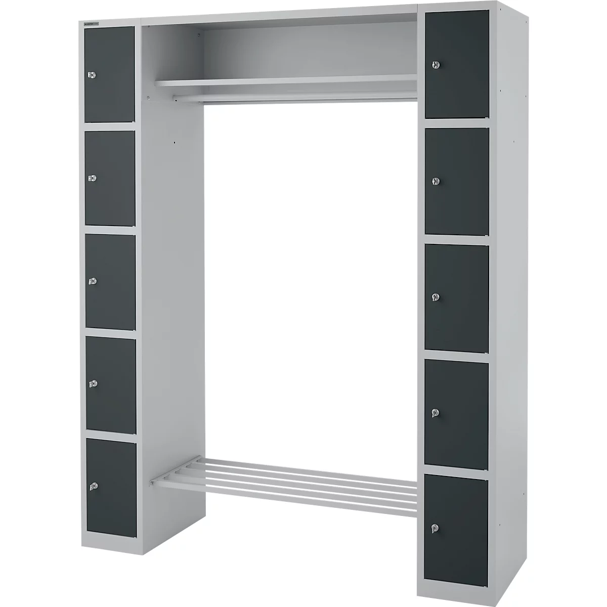 Schäfer Shop Select Schliessfachgarderobe, mit Hutablage & Kleiderstange, 2 x 5 Fächer, B 1735 x T 500 x H 1950 mm, weissalu/anthrazitgrau 