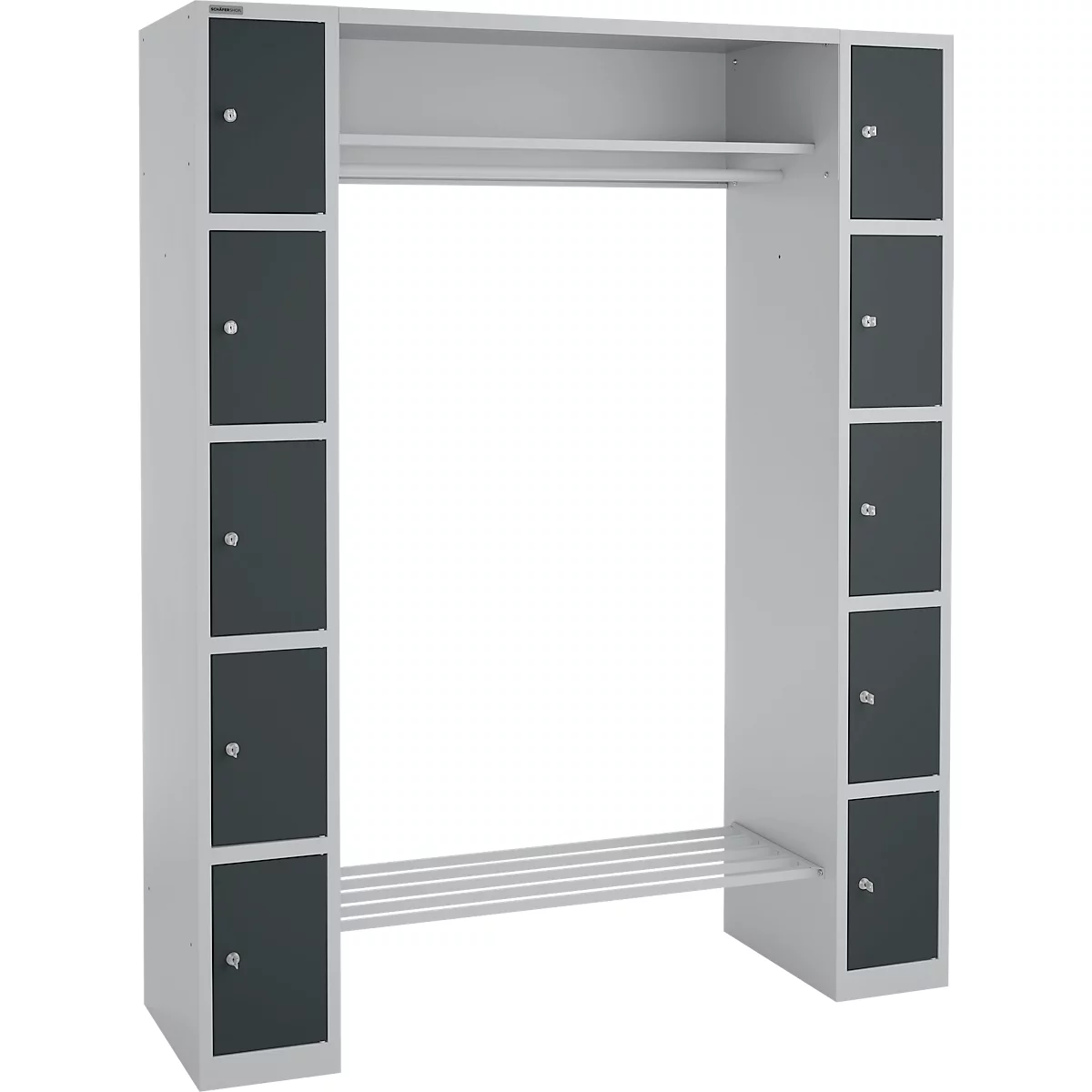 Schäfer Shop Select Schließfachgarderobe, mit Hutablage & Kleiderstange, 2 x 5 Fächer, B 1735 x T 500 x H 1950 mm, weißalu/anthrazitgrau